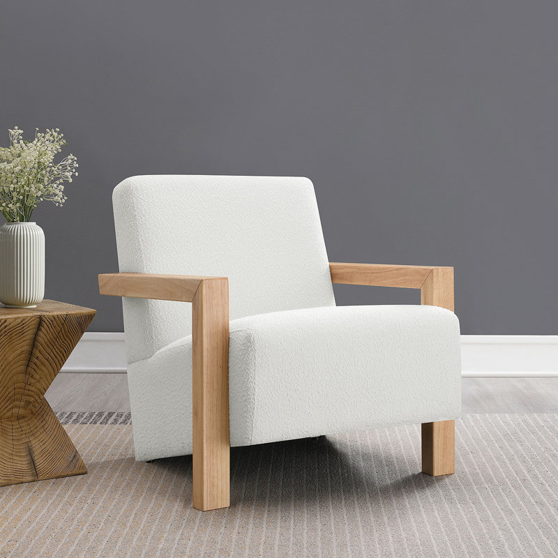 Chaise avec accoudoirs rembourrée Bryant Latte Boucle, Naturel, Ivoire ivoire