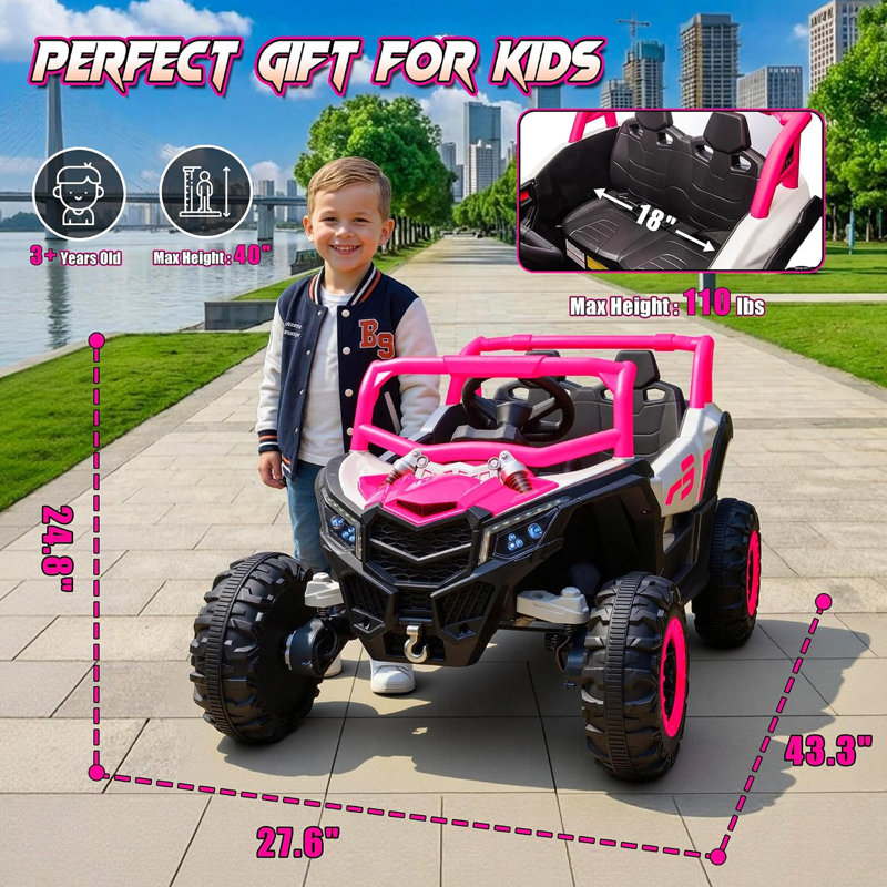 Joyracer 4WD 24 Volt Ride on Toys, 2 Seater Power Car wheels with Remote Control, Bluetooth, Spring Suspension, LED Light