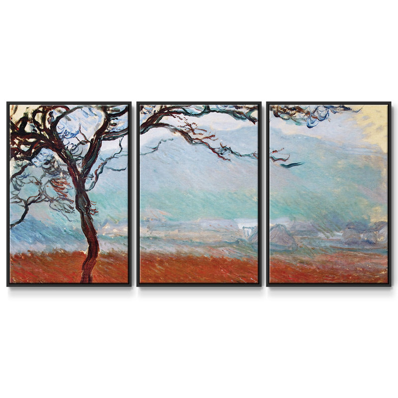 Landscape At Giverny, 1887, ensemble de 3 pièces encadrées sur toile, H 24 po x l 48 po x P 2 po, Cadre noir