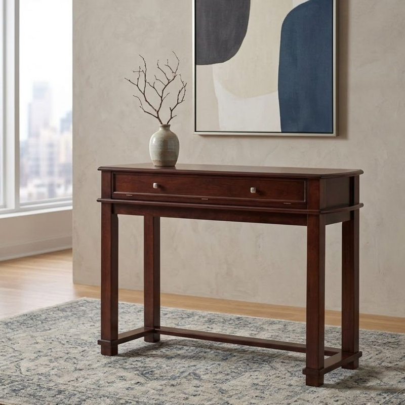 Imani 46 po Console en bois de cerisier avec comptoir rabattable et compartiments de rangement