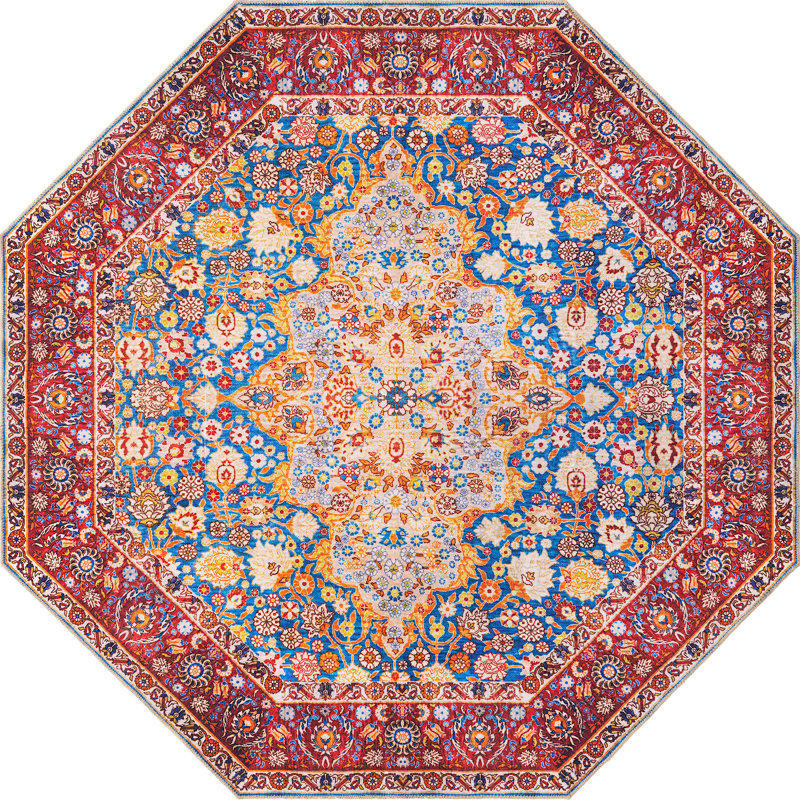 Tapis traditionnel de couleur rouille Utin, Octogone 7 pi 6 po x 7 pi 6 po
