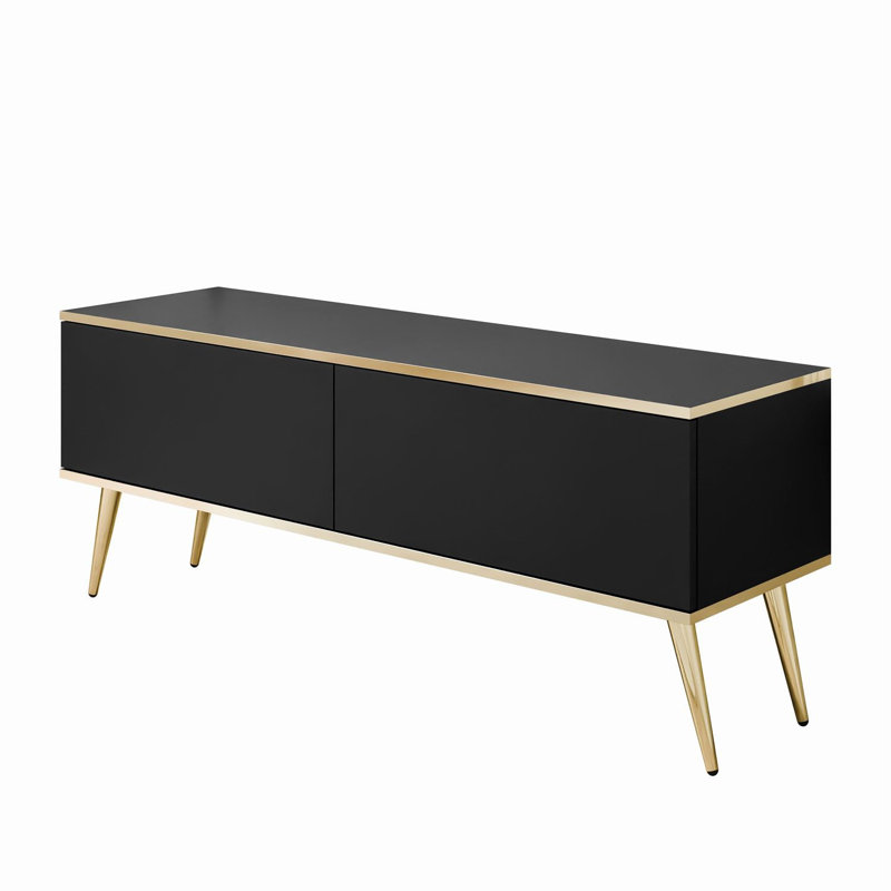 OXFORD III TV Stand with Golden Legs, 53cm H x 135cm L x 32cm W, Black