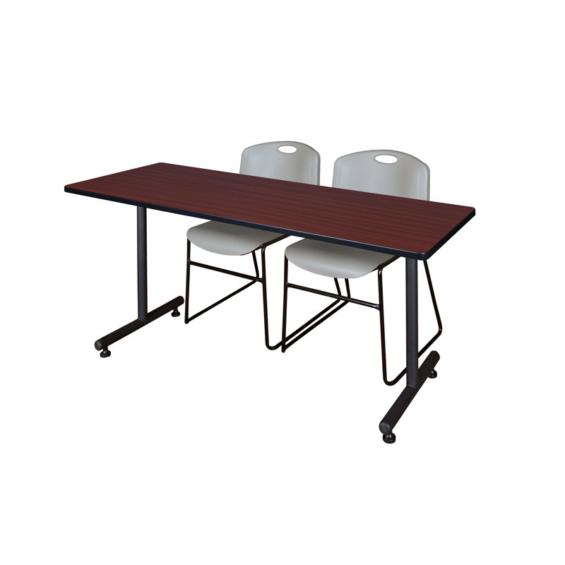 Table de formation en T Nick Nick, 2 chaises empilables Zeng, H 29 po x L 48 po x l 24 po, Bleu, Acajou