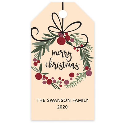 Koyal Wholesale Custom Christmas Gift Tags Wreath Design Custom Family Name Year 60-Pack