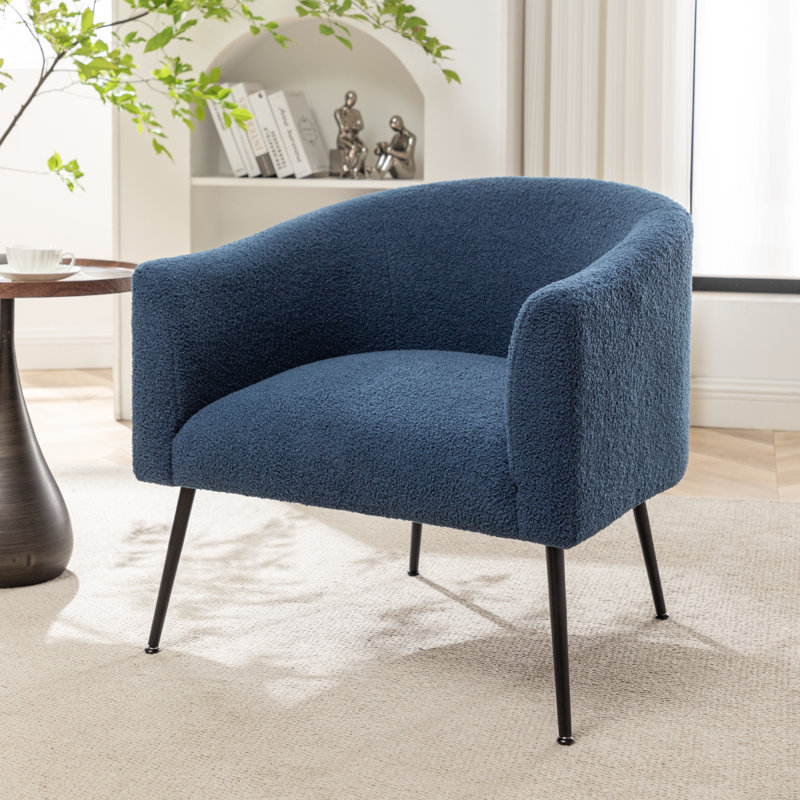 Fauteuil demi-tonneau Jameila, Fausse fourrure bleu marine, Noir, 1