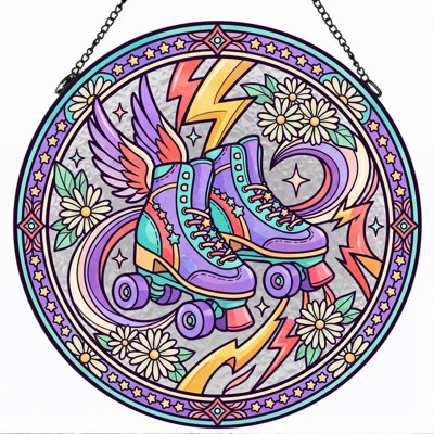Roller Skates Stained Glass Window Panel，7.8H
