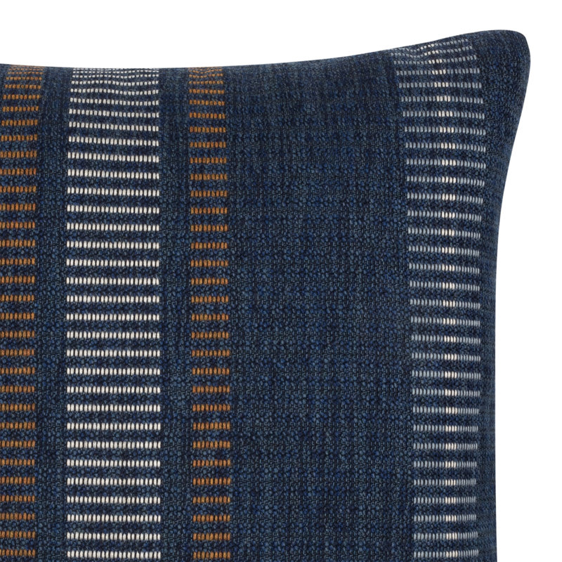 Journey Throw Square Indoor/Outdoor Pillow Cover & Insert by Elaine Smith, 20"H X 20"W, Gray/Navy Striped, Faux Down