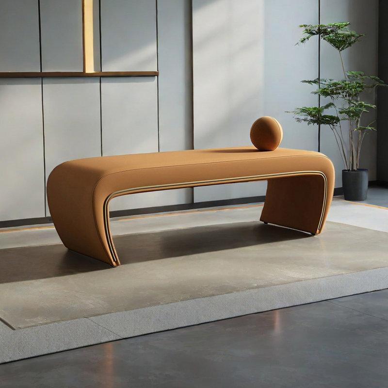 Banc rembourré en cuir Zaakiyah, H 16,14 po x l 59,05 po x P 18,11 po, Orange