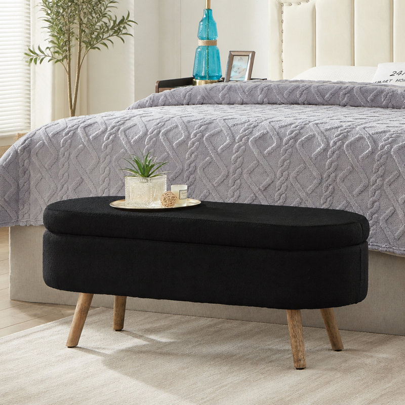 Banc de rangement avec repose-pieds ovale Luxury, Noir
