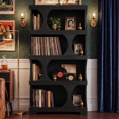 Bibliothèque 71 pouces de hauteur avec design incurvé, bibliothèque autoportante moderne à 4 niveaux pour bureaux à domicile, salons, chambres à coucher