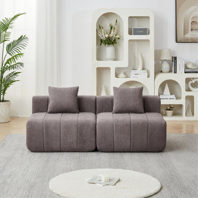 Canapé modulaire en chenille avec 2 coussins, canapé modulaire symétrique pour chambre à coucher, salon, bureau pour les loisirs ou la sieste, salle de lecture et vestibule