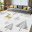 Tapis intérieur doré lavable à la machine, motif forêt de Noël avec cerfs et sapin.-925557360