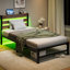 Lit plateforme simple avec tête de lit, surface de chargement, DEL, sans sommier, métal, cadre de rangement encastré, point de rangement grand format, lumières DEL, croissance-121097371-121097375