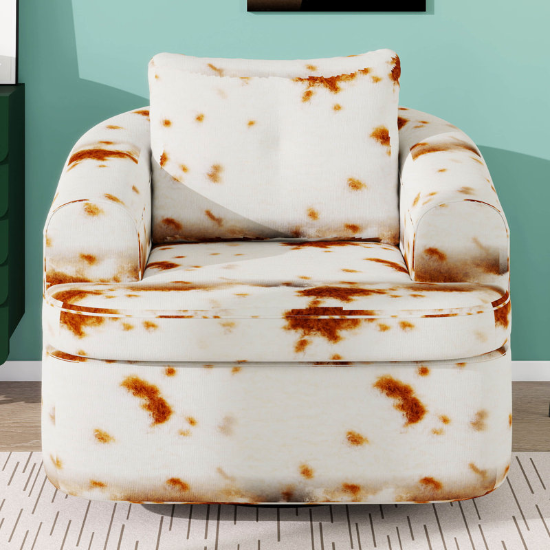 Chaise pivotante à 360 °, chaise ronde pivotante de 36,6 po avec coussins à deux couches, fauteuil d'appoint avec coussin de dossier capitonné