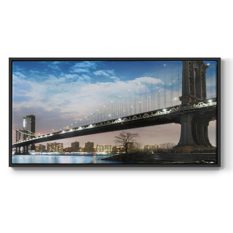 NY Night - Toile tendue avec châssis tendue, prête à accrocher, Noir, H 21 po x l 41 po