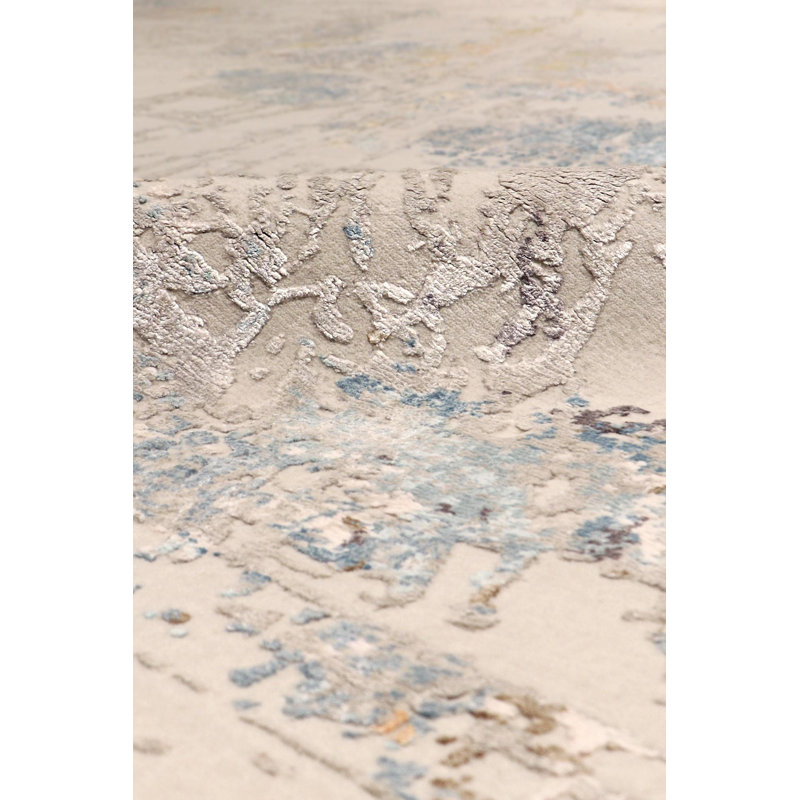 Hand Knotted Abstract Area Rug in Beige, Rectangle 10' x 14'
