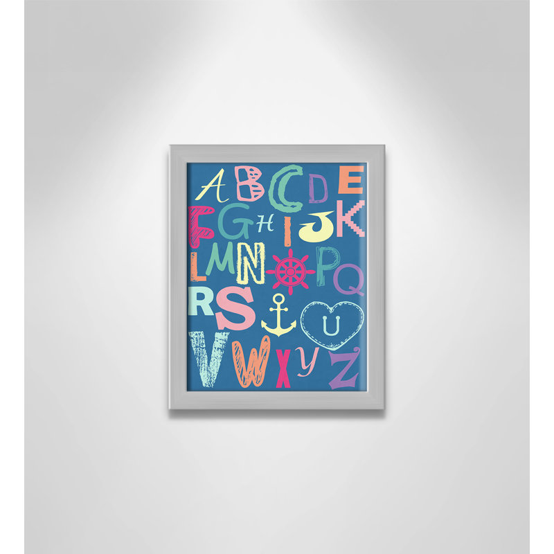 Alphabet imprimé sur papier, H 10 po x l 8 po x P 1,18 po, Encadré de boîte argent