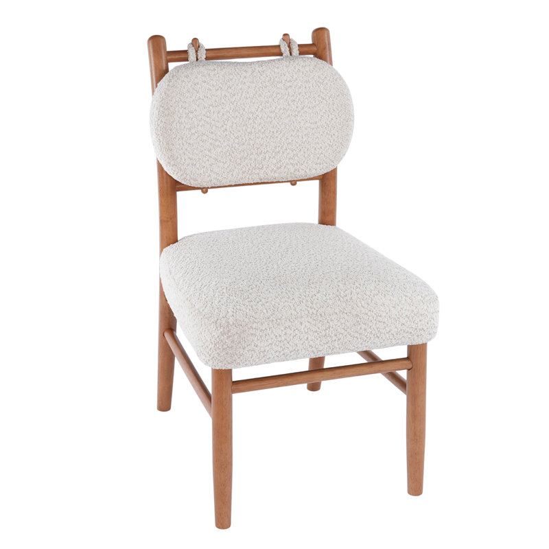 Chaise en bois massif de style Mid-Century rétro - Dossier rembourré en sherpa amovible pour la salle à manger, Beige