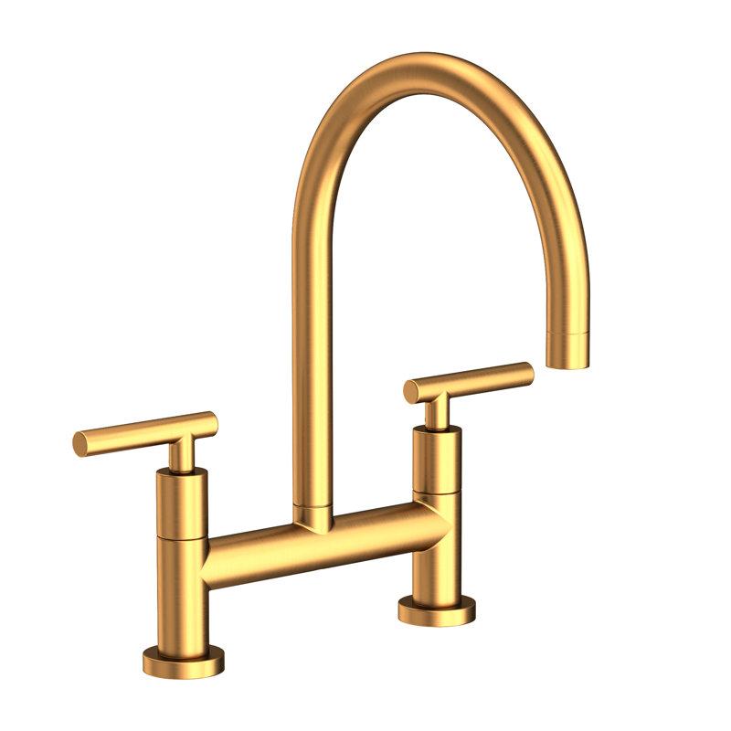 East Linear Kitchen Bridge Faucet, Satin Gold, Lever Handle