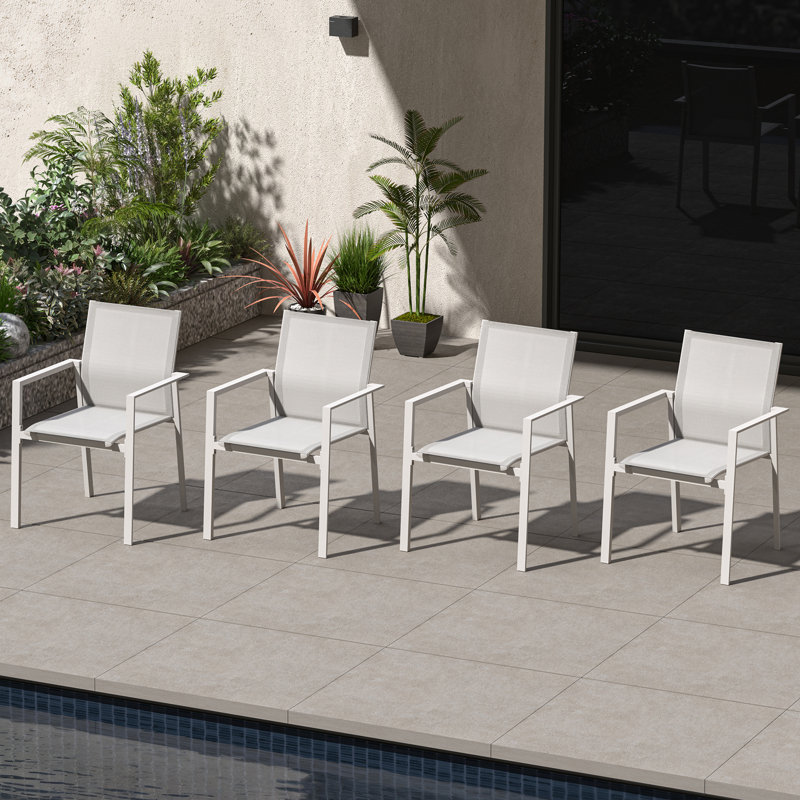 Ensemble de 4 chaises de patio empilables, ensemble de chaises de patio en aluminium Never-Rust
