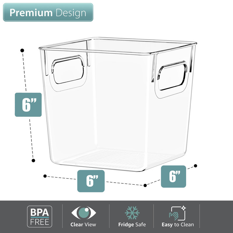 Rebrilliant 4 Pack Medium Storage Bins Clear Plastic Organizer Container Holders with Handles for Bathroom, Laundry, Kitchen, and Pantry
