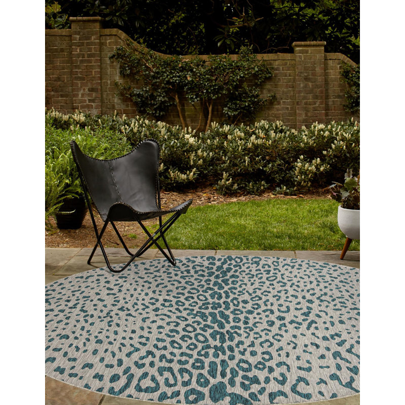 Teal Samburu Indoor/Outdoor Safari Rug, Round 3'