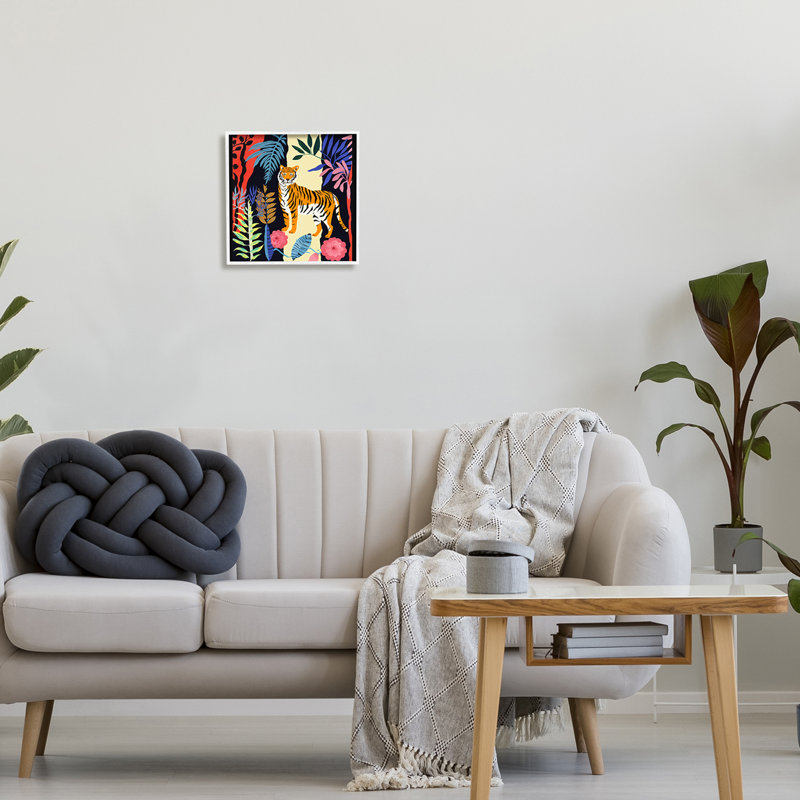 Tigre et plantes découpées, impression sur toile, Estampe numérique encadrée blanc bord de mer, H 12 po x l 12 po