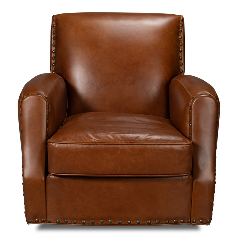 The Taft Swivel Club Chair, Brown Genuine Leather