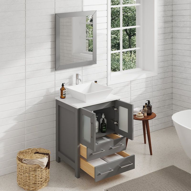  Ensemble de meuble-lavabo simple 24 "avec miroir, Gris