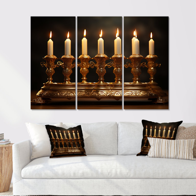 Judaïsme bougie candélabre Radiance - Judaïsme, art sur toile, H 28 po x l 36 po x P 1 po