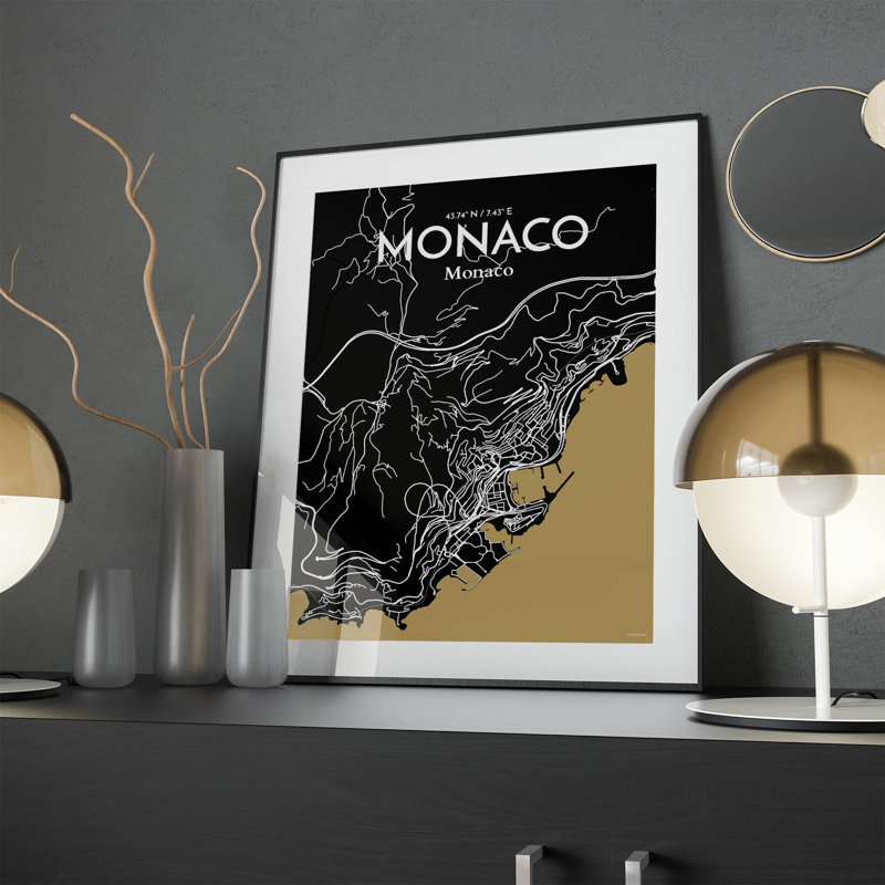 Monaco City Map In Luxe - No Frame Print, 24cm H x 18cm W x 0.05cm D