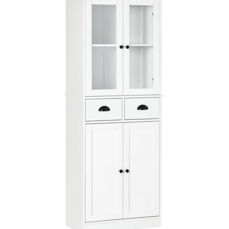 Garde-manger autoportant blanc de 61 po avec 2 tiroirs, tablettes réglables et portes à fermeture en douceur délicate