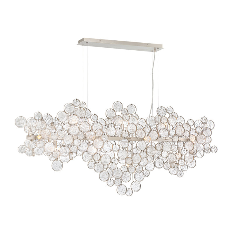 Trento 15 - Light Dimmable Modern Linear Chandelier, Clear , 25" H x 92" W x 11" D, Silver