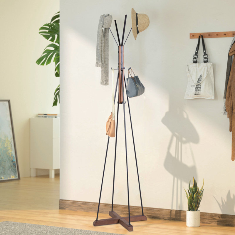 Biddeford 12 - Hook Freestanding Coat Rack in Natural Brown/Black