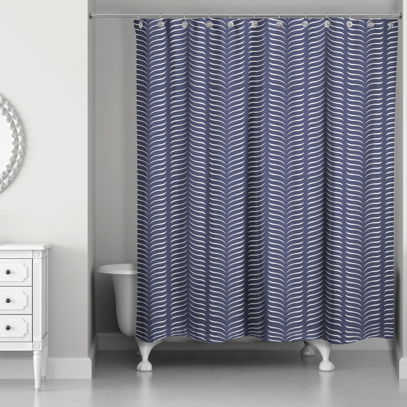 Beige Line Pattern Shower Curtain, Navy