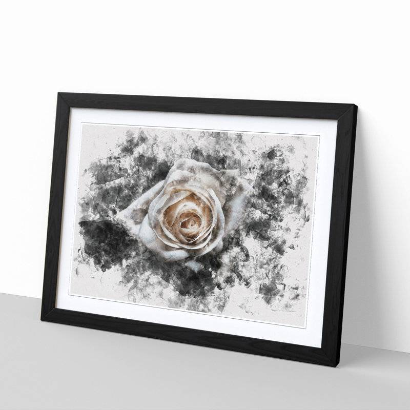 A White Rose Watercolour - Single Picture Frame Print on MDF, Black Framed, 62cm H x 87cm W x 2cm D