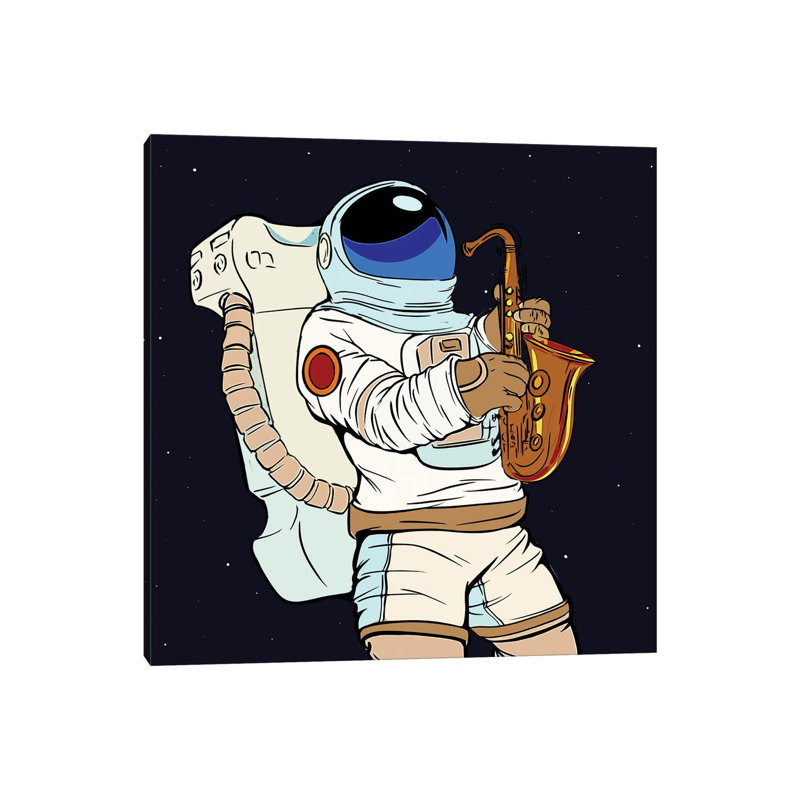 Astronaut Playing The Saxophone - Wrapped Canvas Print, 45.72 cm H x 45.72 cm W x 1.91 cm D