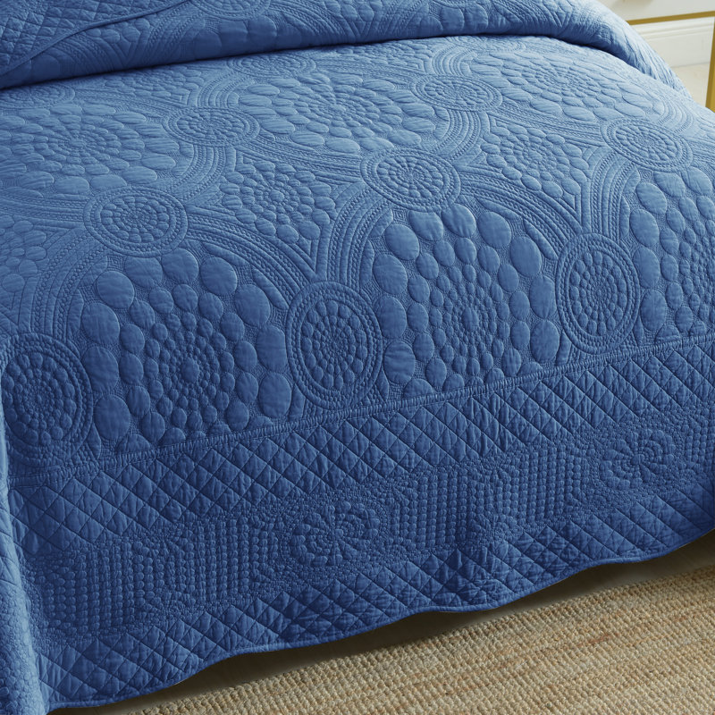 Ensemble de courtepointe réversible 3 pièces Tfshasta, Courtepointe grand + 2 couvre-oreillers standard, Bleu moyen
