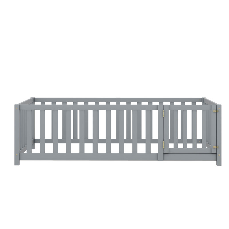Wooden Daybed Featuring Fence-Style Guardrails And Two Built-In Drawers, Grey, Twin