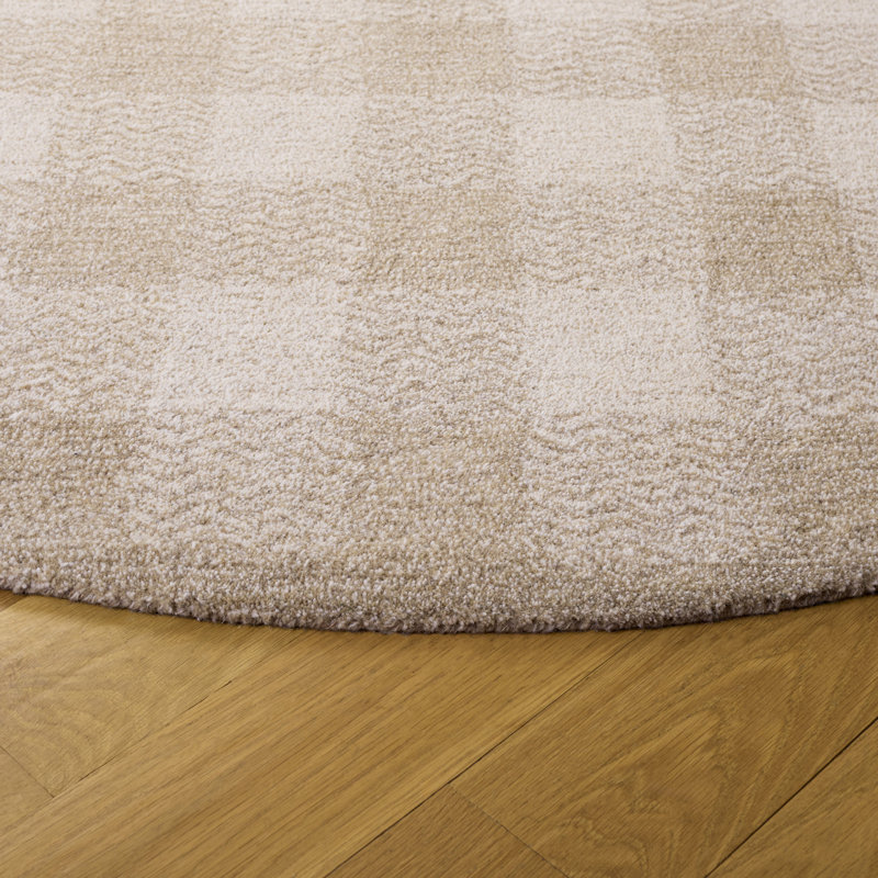 Genre 801 Hand Tufted Wool/Cotton/Fiber Checkered Rug in Beige/Ivory, Round 6'