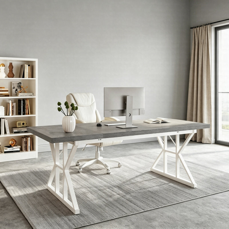 Table de conférence 6FT, bureau de direction rectangulaire pour bureau, Grey/White