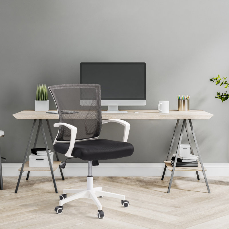 Chaise de bureau Lateasa, Blanc, Noir / Noir