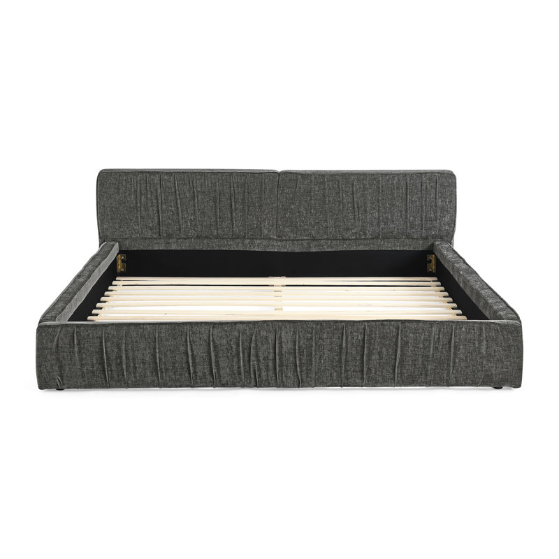 Grand lit moderne gris, tête de lit tapissier en chenille, structure unie, structure avec cadre de lit transparent, couleur,