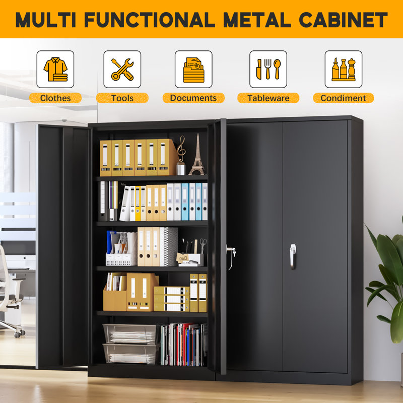 Steel Single Storage Cabinet with Lock ( 72'' H x 32'' W x 16'' D), Black