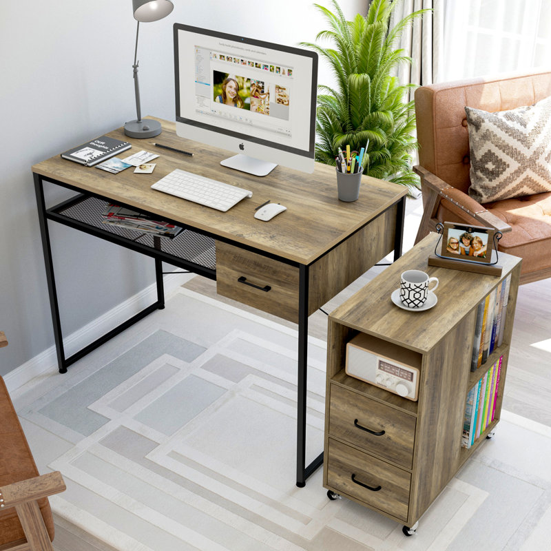 2-Drawer Side Table with Removable Wheels, Brown