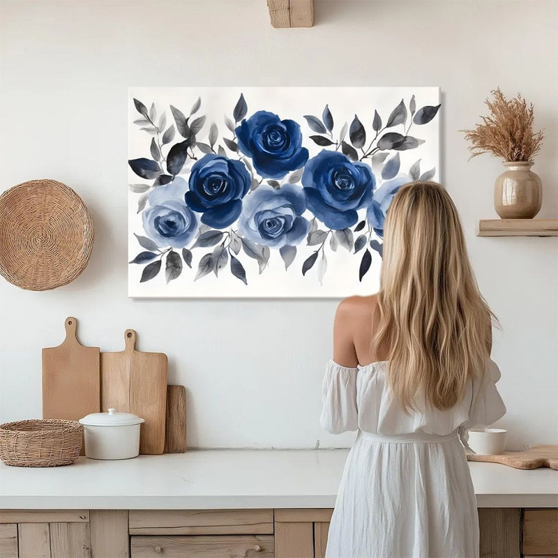 Art mural encadré pour le salon, impression sur toile moderne, reproduction d'art, peinture, roses bleues, aquarelles, art mural à l'aquarelle à main levée