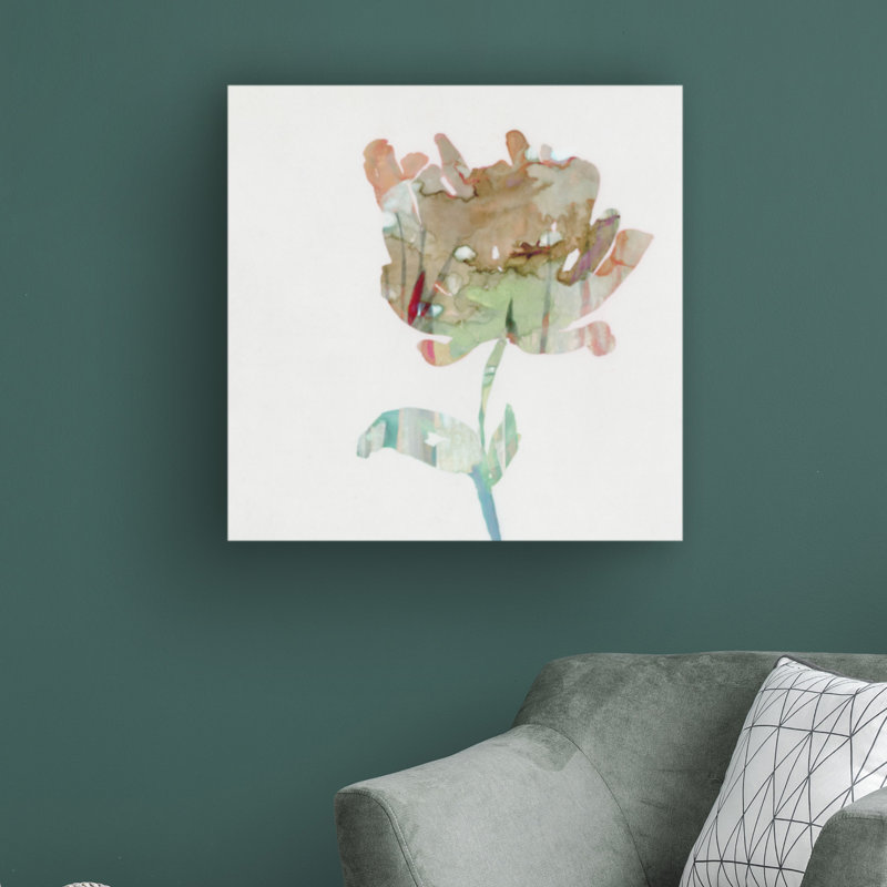 Abstract Floral Watercolor Canvas Art in Green and Tan