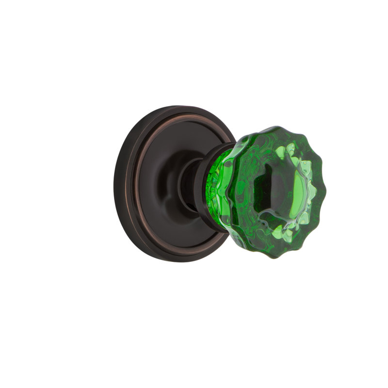 Classic Rosette with Crystal Emerald Door Knob, Timeless Bronze