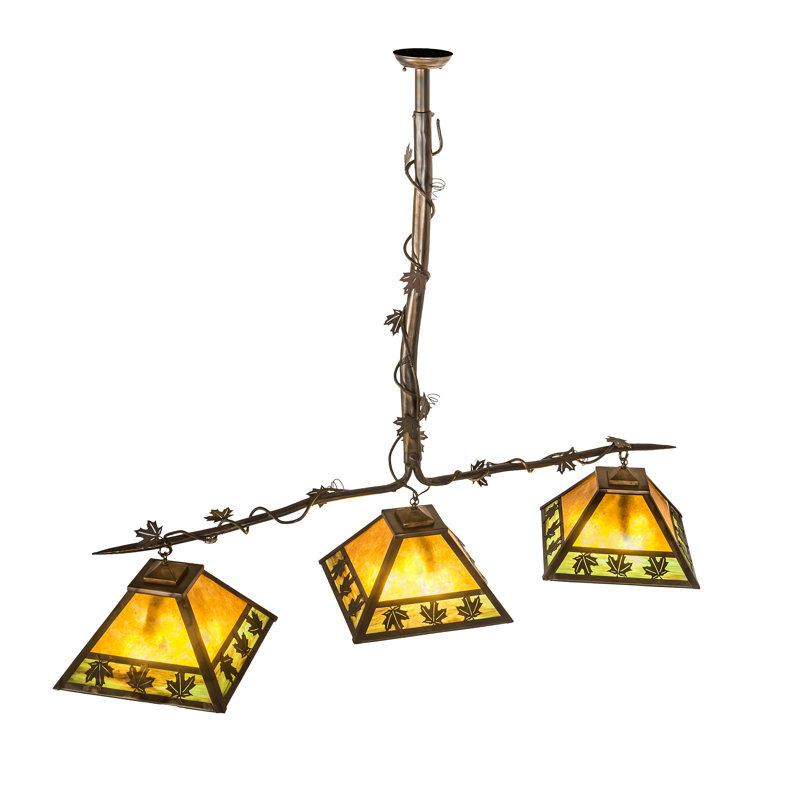 Antique Copper Finish 3-Light Globe Island Pendant with Amber Glass