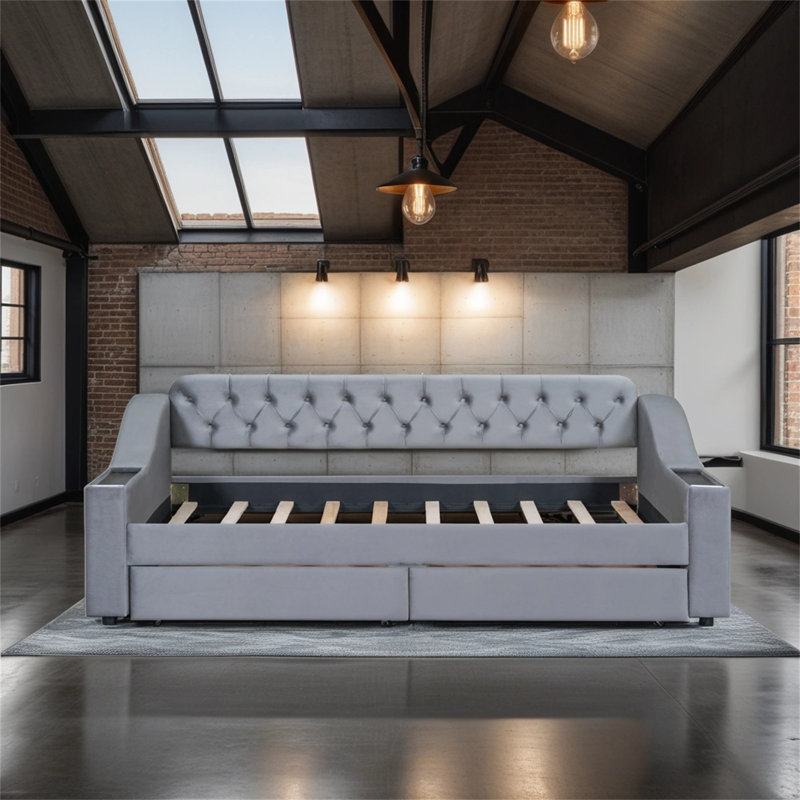 Lit de jour simple Kelment, Gris